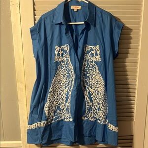 Peach Love California Blue Dress with White Leopard Design